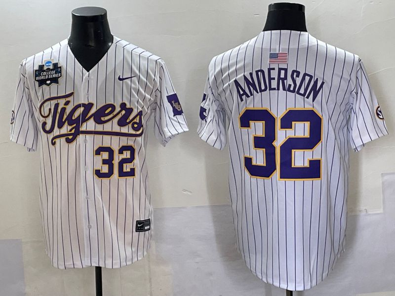 Men 2025 LSU Tigers #32 Anderson White stripe Joint Name Nike NCAA Jersey style 6
